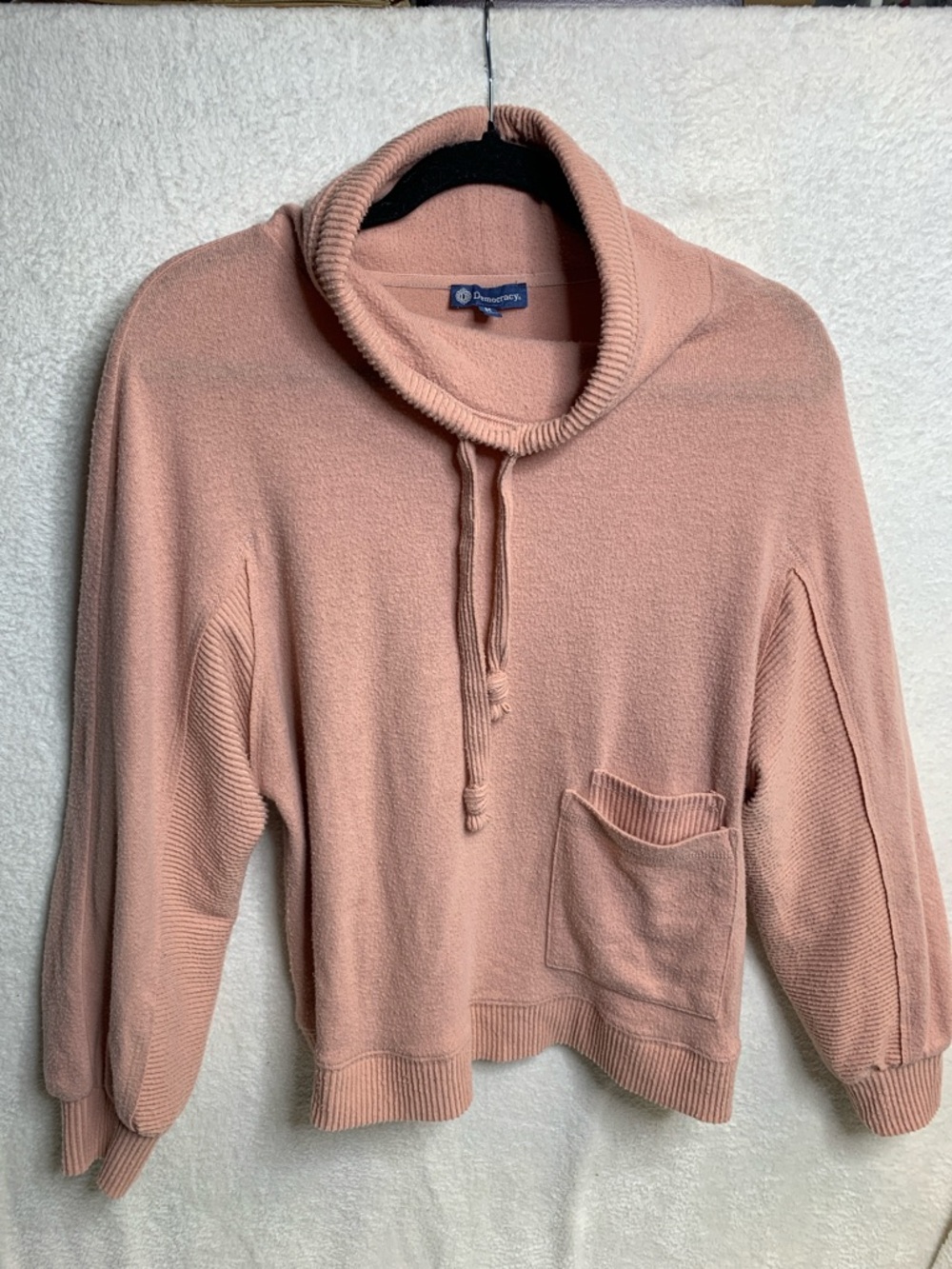 Democracy Blush Pink Cowl-Neck Sweater with Front Pocket